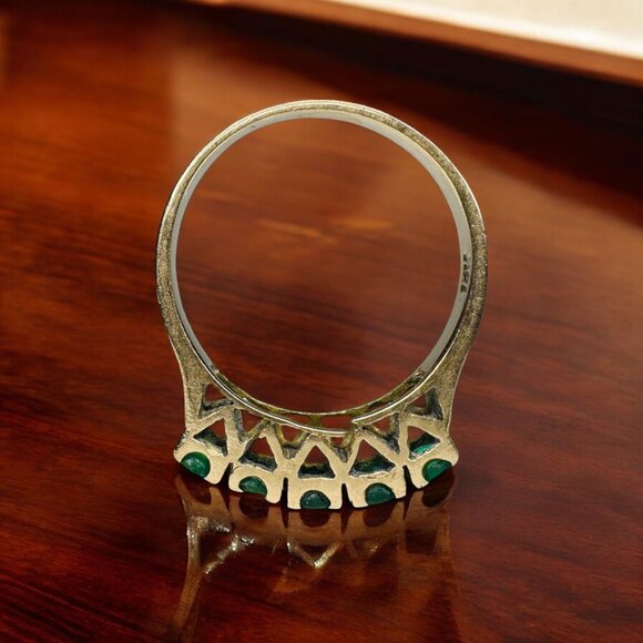 ANTIQUE- 10K Gold- Natural Emerald Ring- Size 7- 1/2tcw- Five Stone Ring -2.1g - Picture 11 of 16
